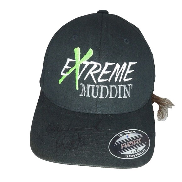 Extreme Muddin' Logo Fitted Sz L-XL Black Green Hat Cap Off Roading Signed - Picture 1 of 9